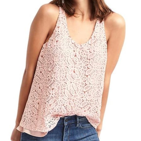 Gap Tank Top Pink Embroidery Lace Overlay NEW - Picture 2 of 7